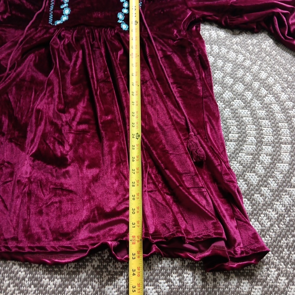 NWT Aofur Velvet Dress Womens Plus 2XL Red Embroidered Boho Popover Peasant Chic - Picture 10 of 12